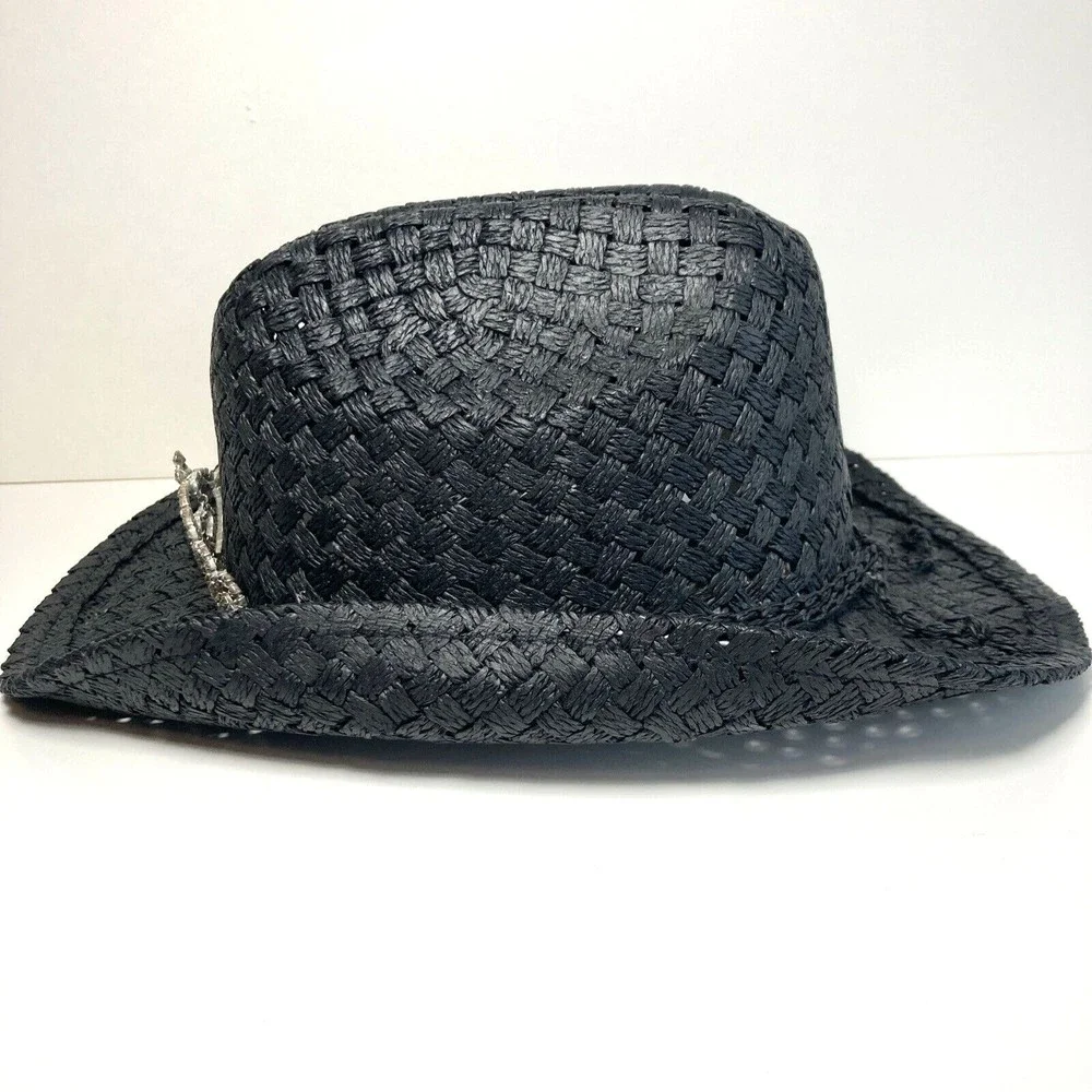 Black Straw Girls Rodeo Cowboy Hat W/ Tiara Elastic Band Inside Comfort Fit